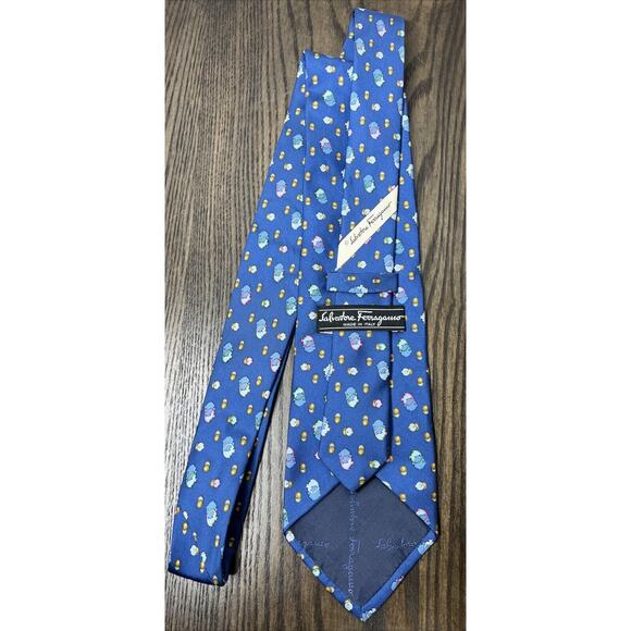 Salvatore Ferragamo Authentic Angel Tropical Fish Silk Neck Tie Ocean Blue - Picture 1 of 8